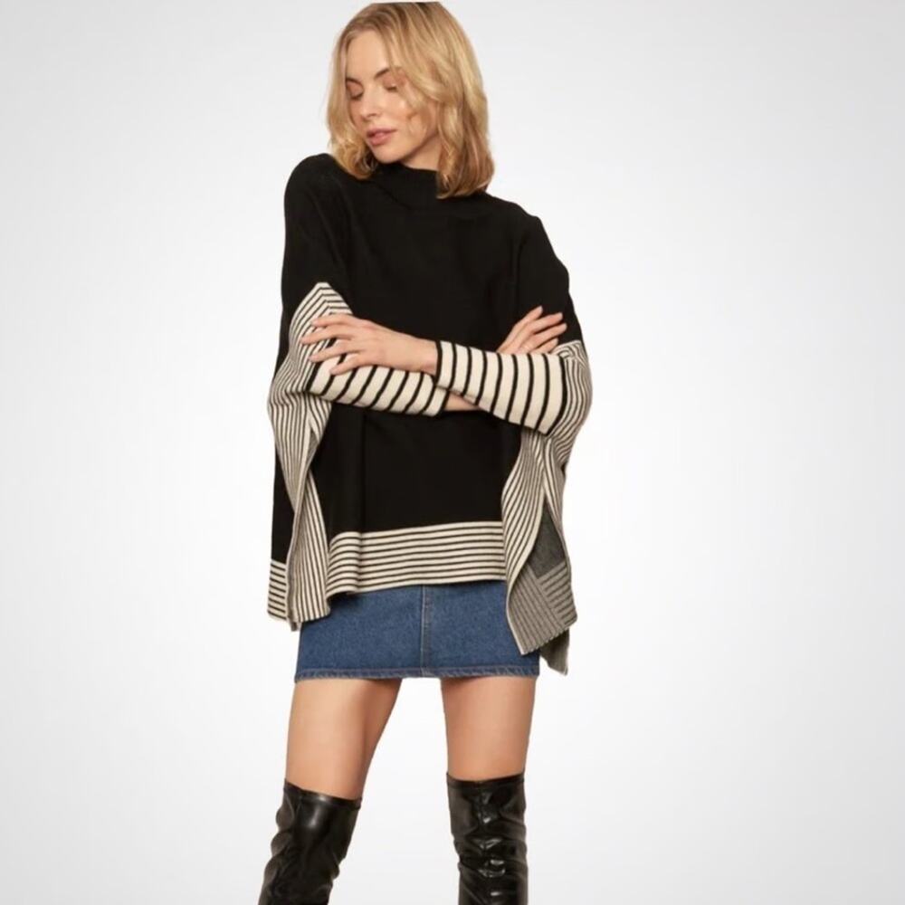 NWT Max Studio Long Sleeve Crew Neck Sweater Black/ Off White Oversized Size XL